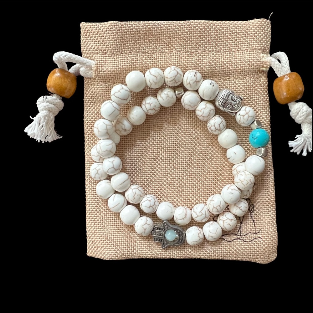 Boho bracelet set, Buddha & Hamsa hand charm